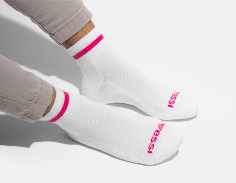 White / Rose Vessi Mid Crew Socks Accessories Socks | kaDVg5b